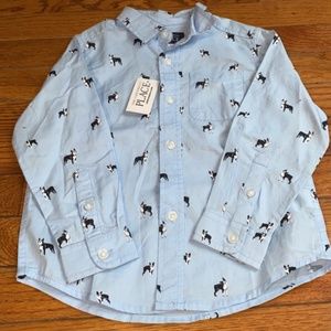 Black and white terrier button up